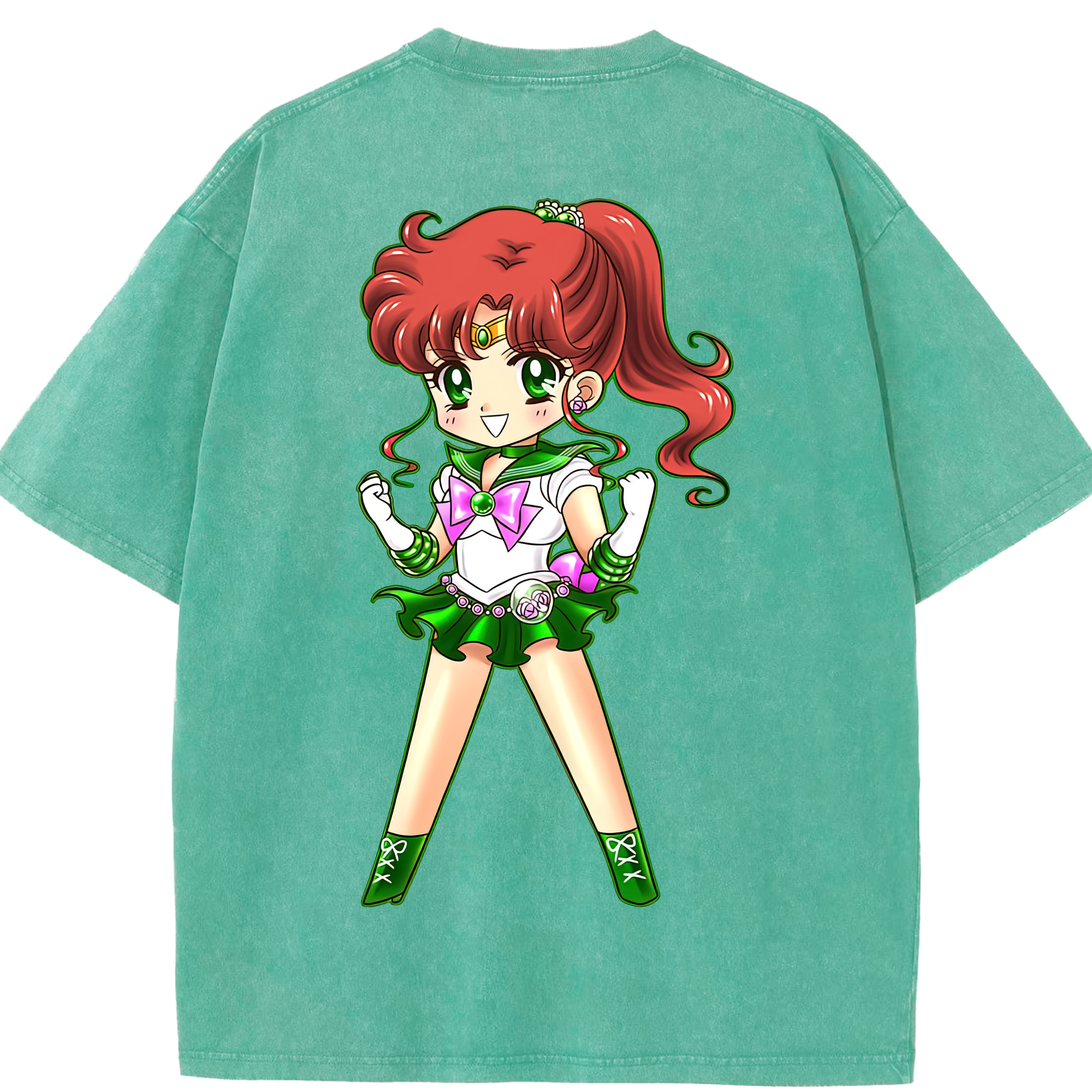 （画像用） 美少女戦士セーラームーン 木野 まこと きの まこと Sailor Moon Kino Makoto （セーラージュピター；Sailor Jupiter） 綿100% ヴィンテージ風 半袖Tシャツ（背面プリント）